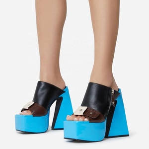 New Design Buckles Detail Square Toe Platform Women <b>Block</b> Heels Custom High Chunky Heel Sandals Summers Shoes - Product Image 3