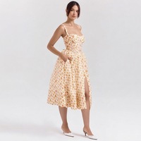 Gaun Midi Kasual Musim Gugur Model Bodycon Berdetail Pinggang Melebar dengan Tali Spaghetti dan Belahan Samping, Cocok untuk Kerja dan Liburan, dari Pabrik Sumber ODM OEM