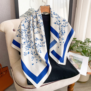 New Autumn Spring 90x90cm Twill Silk Scarf For Women Luxury Double Sided Print Square Headscarf Elegant <b>Shawl</b> <b>Wrap</b> Wholesale - Product Image 1