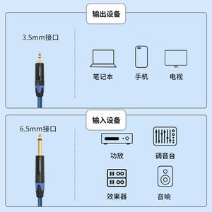 <b>6.35mm</b> <b>To</b> <b>3.5mm</b> Audio Cable Mono <b>Adapter</b> For Audio Video Equipment Elastic Pvc Sheath Plug In Connection - Product Image 3