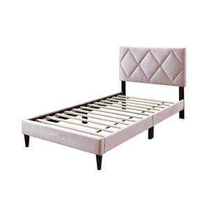 DB rose clair velours 1pc cadre de lit pleine grandeur avec tête de lit réglable meubles de chambre à coucher pour jeunes avec rangement pour appartements - Product Image 1