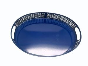 Plateau de service en métal bleu avec poignées métalliques, design géométrique en treillis fait main, multifonctionnel pour la cuisine et la salle à manger, pour le Ramadan et Diwali - Product Image 5