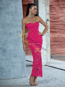 Vestido <span class=keywords><strong>de</strong></span> <span class=keywords><strong>Fiesta</strong></span> Transparente con Encaje Bordado <span class=keywords><strong>de</strong></span> Ocstrade, Precio Económico <span class=keywords><strong>de</strong></span> Fábrica, Sin Mangas, con Aberturas, Color Rojo Rosa, Vestido <span class=keywords><strong>de</strong></span> Noche Elegante - Product Image 3