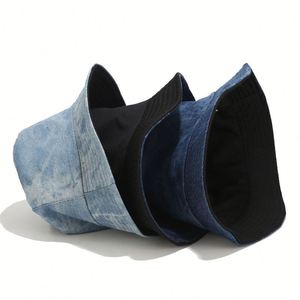 Outdoor <b>Reversible</b> Fisherman <b>Bucket</b> <b>Hat</b> 3D Embroidery Vintage Washed Denim Cycling Unisex Fishing Travel Casual - Product Image 3