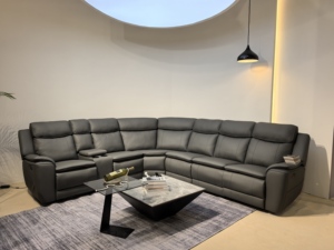 <span class=keywords><strong>Canapé</strong></span> d'angle inclinable manuel VANBOW en similicuir rembourré avec console de rangement et porte-gobelets - Product Image 1