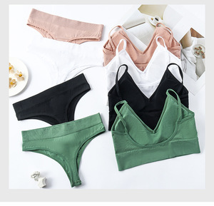 Plus Size Lingerie Set Women V Neck Wireless Bralette and Thong <b>Panties</b> 2 Piece Comfortable Daily Solid Color Ribbed Underwear - Product Image 6