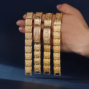 Bracciale Charm Largo in Rame Ecologico Placcato Oro Finto, Gioielli in Oro Sabbiato del Vietnam di Haosen - Product Image 1