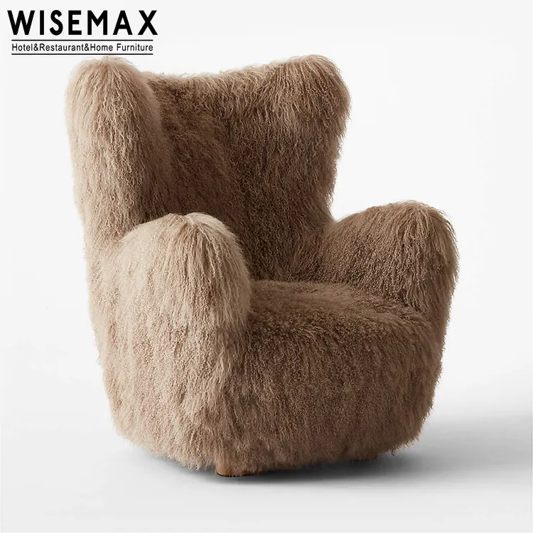 WISEMAX FURNITUREデザイナー家具高級ラウンジラムウールアクセントチェアシングルソファファブリックファーリビングルームモダンアームチェア