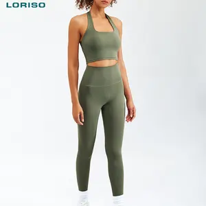 Großhandel Frauen Sport Gym tragen hohe Taille Fitness Workout Kleidung enge Leggings und BH 2 Stück Yoga Set
