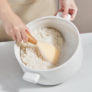 Cuillères à riz en silicone avec manche en bois, antiadhésives, pour cuiseur à riz électrique domestique - Product Image 1