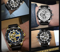 Montre chronographe sport pour homme, quartz, étanche, bracelet en cuir, lunette rotative, dateur, boîtier en alliage