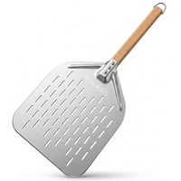 YINHAO Nouvelle Conception Pelle à Pizza Rectangulaire en Aluminium de 12 Pouces Perforée avec Manche en Bois pour la Cuisson à Domicile