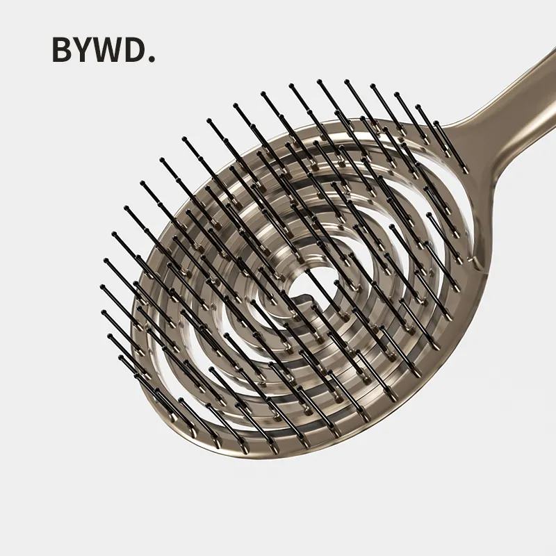 La spazzola a onde curve di plastica più venduta di BYWD per il massaggio del cuoio capelluto nero per il trucco pettine magico con spazzola per capelli cava