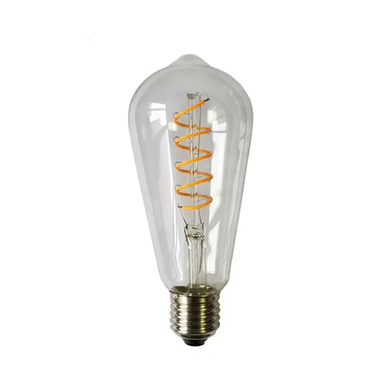 Vintage Edison Helder Amber Gerookt Glas Bedekt St64 3.5W Spiraalvormige Gebogen Gloeidraad Led Lamp Voor Binnenverlichting