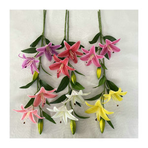 Bouquet de fleurs artificielles Queyiyi, lys en silicone souple de 90 cm, décoration de mariage et de maison, rose, blanc, jaune, violet - Product Image 5