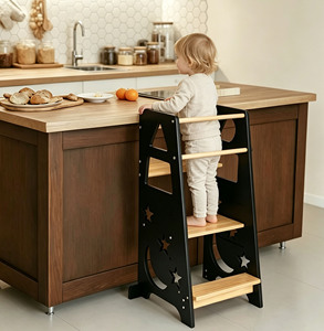 Wholesale Pine Wood <b>Height</b> <b>Adjustable</b> Kitchen Helper Step <b>Stool</b> High Load Capacity Kids Furniture - Product Image 1