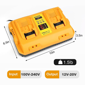 VCTPOWER 20V Lithium Ion <b>Battery</b> Pack 6.0Ah <b>Rechargeable</b> for Cordless Tools Yellow Dual Charger DCB102 - Product Image 3