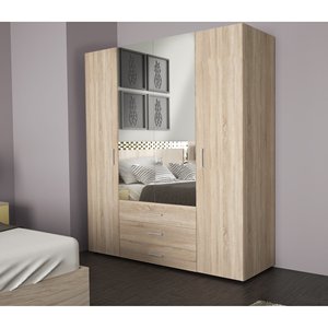 Armadio a Due Ante 'PATRICK' con Specchio e Tre Cassetti, Rovere Chiaro, 154 x 50 x 176 cm - Product Image 2