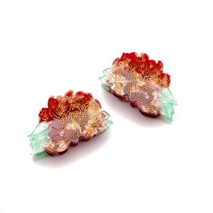 Barrette à cheveux en acétate laqué de style japonais et coréen, avec motifs floraux exquis, strass et paillettes, tendance et à la mode, unisexe - Product Image 1