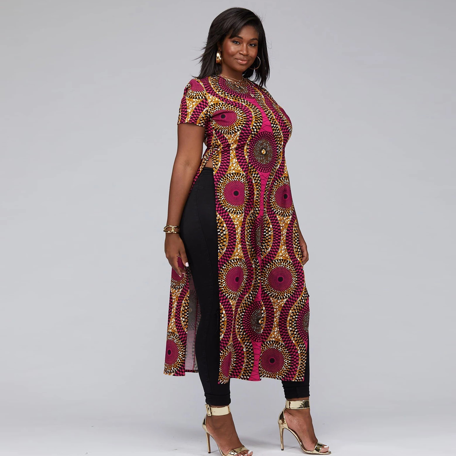 African clothes summer slip dress with african print party yellow dress round neck African dresses