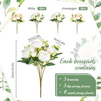Lot de 24 têtes de pivoines artificielles en tissu de soie, blanc et champagne, pour la vente en gros