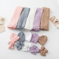Conjunto de Manta, Gorro y Calcetines de Algodón para Bebé, Tejido Ligero, Portátil, de Alta Calidad, Moderno, Cálido, Suave y Cómodo para Recién Nacidos