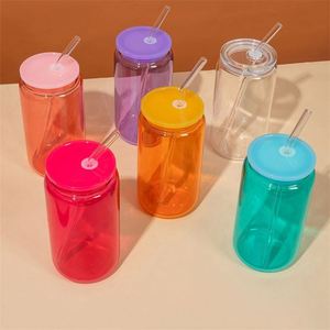 Autumn Winter Solid Color Blank 16Oz Cream Brown Colored Beer Plastic Can <b>Cup</b> <b>With</b> Plastic Lid for Vinyl - Product Image 6