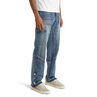 Jeans cargo en denim délavé coupe droite extensible grande taille édition professionnelle personnalisée en gros