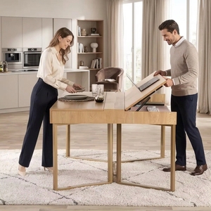Bureau pliant multifonctionnel convertible <span class=keywords><strong>compact</strong></span> polyvalent en bois et métal, poste de travail <span class=keywords><strong>informatique</strong></span>, petit <span class=keywords><strong>meuble</strong></span> de chambre - Product Image 1