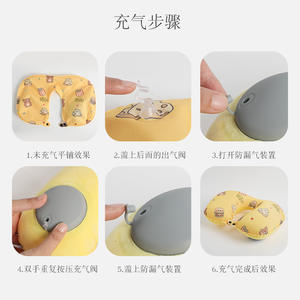 Oreiller de voyage gonflable en forme de U Misco 28x26x14cm, gonflage par pression, soutien portable pour le cou avec motif animal, matériau en polyester - Product Image 1