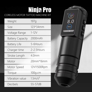Máquina de Tatuaje Inalámbrica Profesional XNET <span class=keywords><strong>Ninja</strong></span> Pro con Motor sin Núcleo de 4.0mm y 2000mAh para Artistas del Tatuaje Corporal - Product Image 6