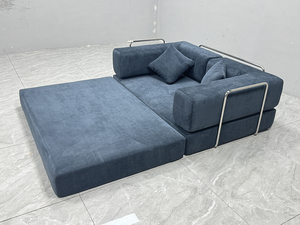 Sofá Cama Convertible Compresible con Estructura Metálica, Tapicería de Pana Azul Marino, Diseño Moderno, 3 Plazas para Sala de Estar y Dormitorio - Product Image 1