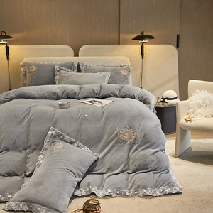 Set <span class=keywords><strong>di</strong></span> biancheria da letto in <span class=keywords><strong>flanella</strong></span> spessa <span class=keywords><strong>di</strong></span> design 4 pezzi copripiumino in velluto e latte morbido Set <span class=keywords><strong>di</strong></span> <span class=keywords><strong>lenzuola</strong></span> da letto in velluto - Product Image 3