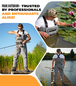 Hommes pêche à la mouche respirant Ripstop bas botte pied pêche chasse <span class=keywords><strong>cuissardes</strong></span> léger gris T fermeture éclair poitrine Wader - Product Image 4