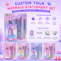 Ensemble de papeterie sirène de dessin animé, fournitures scolaires pour enfants, coffret cadeau, kit d'écriture complet, OEM ODM, vente en gros