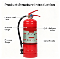 Extincteur portable à base d'eau 3L en acier au carbone 1A 55B E 15F pour la maison, la cuisine, la voiture, la sécurité incendie d'urgence