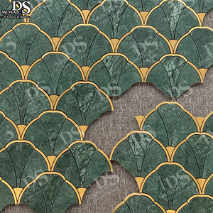 Hot-bán không thường xuyên Ấn Độ Màu Xanh Lá Cây máy bay phản lực nước đá cẩm thạch Gạch Mosaic vàng brass tường gạch lát sàn cho khách sạn phòng tắm đá chất liệu - Product Image 4