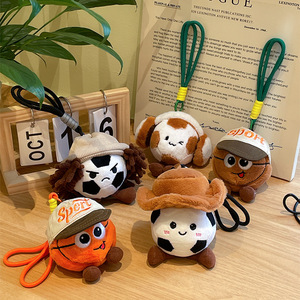 Porte-clés en peluche de football et de basketball, style dessin animé mignon, réaliste et amusant, en fibre de polyester, avec sac en maille, cadeau pour garçon - Product Image 1