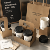 Porte-gobelets en papier kraft et blanc, supports jetables avec poignée pour le transport de boissons à emporter