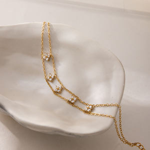 เครื่องประดับ J&D สร้อยข้อมือรูปใบโคลเวอร์สี่แฉกสองชั้น ชุบทอง 18K ประดับเพชรซิร์โคเนียสีขาว ทำจากสแตนเลสสตีล กันน้ำ สำหรับผู้หญิง - Product Image 5