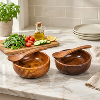 Ensemble de saladiers classiques en bois d'acacia personnalisés avec cuillères assorties – Bols et ustensiles de service alimentaire écologiques et durables – Vente en gros OEM