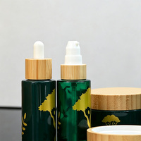 Ensemble d'emballages cosmétiques en verre avec couvercle en bambou biodégradable, rechargeable, capacité personnalisée, vente en gros, écologique, pour sérum et crème