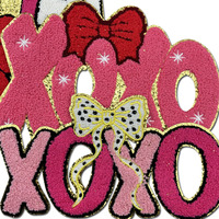 Patch Bordir Huruf Alfabet Fleksibel Chenille Besar Valentine, Patch XOXO Satu Bagian, Handuk Besar, Patch Setrika untuk Pakaian