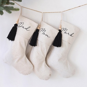 Personalized <b>Name</b> <b>Tags</b> Custom Color Cotton Linen Christmas Hanging Stockings Children Gift for Home Pure Linen House Decorations - Product Image 1