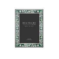 Marco de Fotos Beltrami 4x6 Plateado con Diseño de Hoja Verde Esmaltada, Estructura de Madera con Relieve, Hecho en Italia