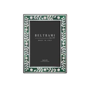 Beltrami Photo <b>Frame</b> <b>4x6</b> Silver Plated Enamel Green Leaf Design Made In Italy - Product Image 1