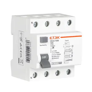 ETEK Type B Earth Leakage Circuit Breakers RCCB RCD Din Rail EKL6-100B 4P 40A 30mA 10KA Rcd EV Charger
