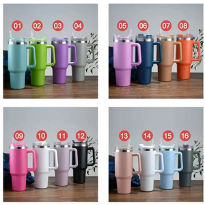 Gobelet isotherme réutilisable en acier inoxydable à double paroi de 40 oz avec logo personnalisé, poignée et paille - Product Image 5