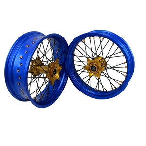Ensemble de roues <span class=keywords><strong>Supermoto</strong></span> 17 16 EXC <span class=keywords><strong>SXF</strong></span> 125/250/<span class=keywords><strong>350</strong></span>/450 en alliage d'aluminium CNC durable, bleu orange anodisé, couleur personnalisée, Motard Racing - Product Image 4