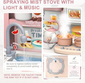 100CM B/O Pretend Play Kitchen Toy for Girls with Simulated Cooking <b>Set</b> ABS Plastic Preschool Learning - Product Image 4